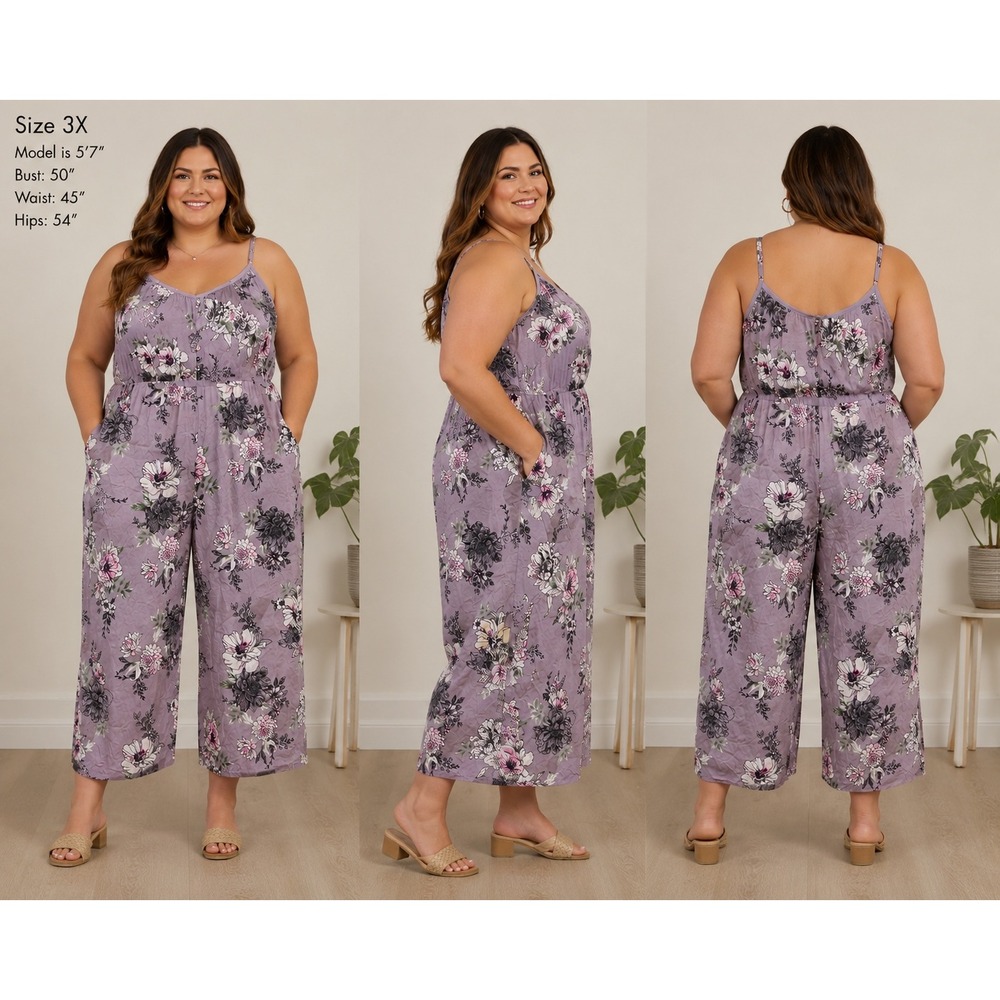 Torrid Jumpsuit Womens 3X Lavender Floral Wide Leg Boho Button Front Pockets